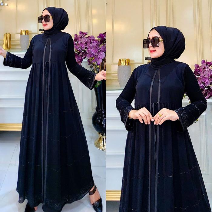 OKmusllim- GALERI SICANTIK - COD - Gamis Abaya Hitam Polos Elegann 2023 - Abaya Turkey Hitam Elegan 