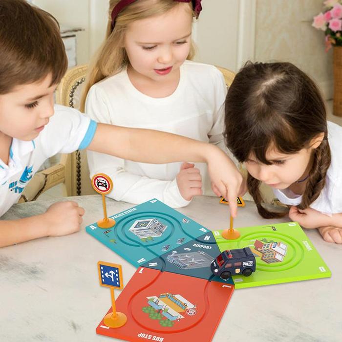 Magnetic Puzzle Car Track Magnetic Race Car Floor Puzzles For Kids Battery Powered Assembly Road Car