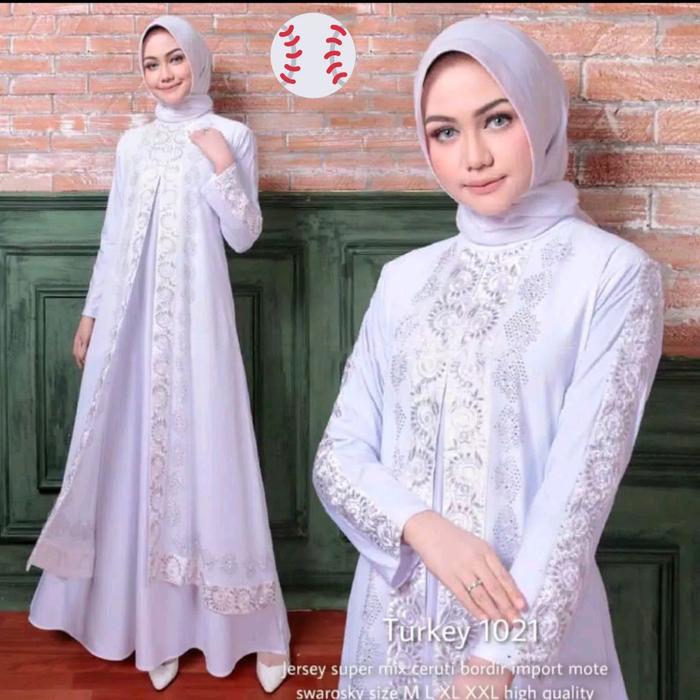 OKmusllim- Terlaris Abaya Turkey Khusus Putih Bordir Kipas Gamis Muslim Wanita Turki Mewah Lembut
