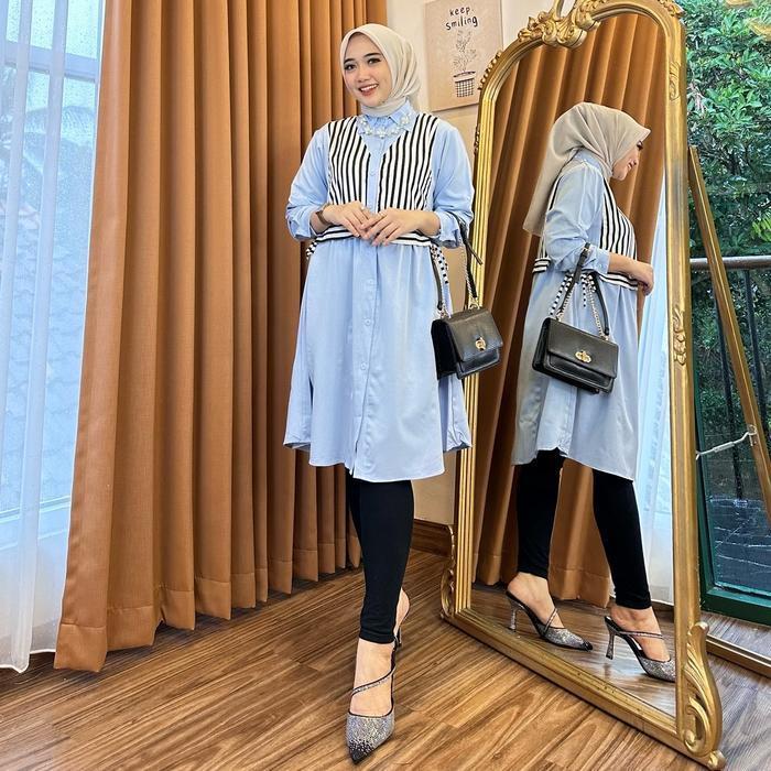 OKmusllim- Tunik midi dress jesslyn long sleeve samping dress ada tali Busui friendly Muslim Nyaman 