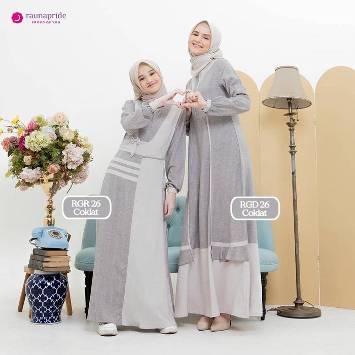 Gamis Couple Rauna Ibu & Remaja / GD - 26 Coklat / Fashion Muslim Couple Rauna