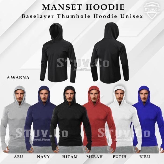 Baju Baselayer Olahraga Hoodie Lengan Panjang Sampai jari (Jogging, Basket, Bola, Lari, Futsal, Mini