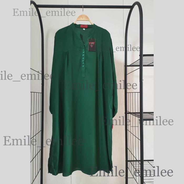 OKmusllim- Tunik polos rayon jumbo Muslim Panjang hijau army - botol - mint - wardah Karet Katun