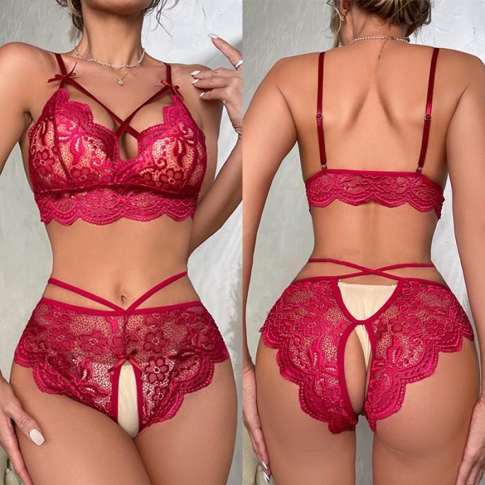 Hot Erotic Sexy Costume Wedding Erotic Underwear Open Crotch Bra Set Lace Women Babydoll Dress Dirty
