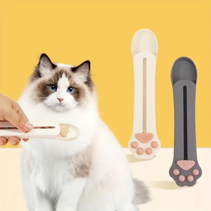 Cat Treat Dispenser Spoon, Pet Snack Feeding Spoon, Plastic Cat Treat Squeeze Spoon, Creamy Snack Ex