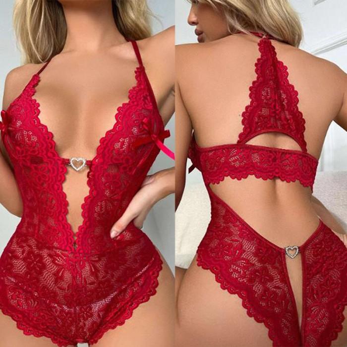 One Piece Open Bra Crotchless Women's Underwear For Sex Lace Transparent Lingerie Sets Plus Size Bod
