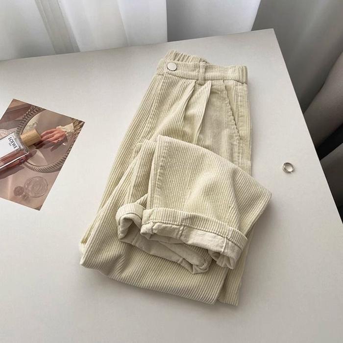 Shop the Trend Retro High Waist Corduroy Pants Women Causal Korean Straight Trousers Baggy Pockets S