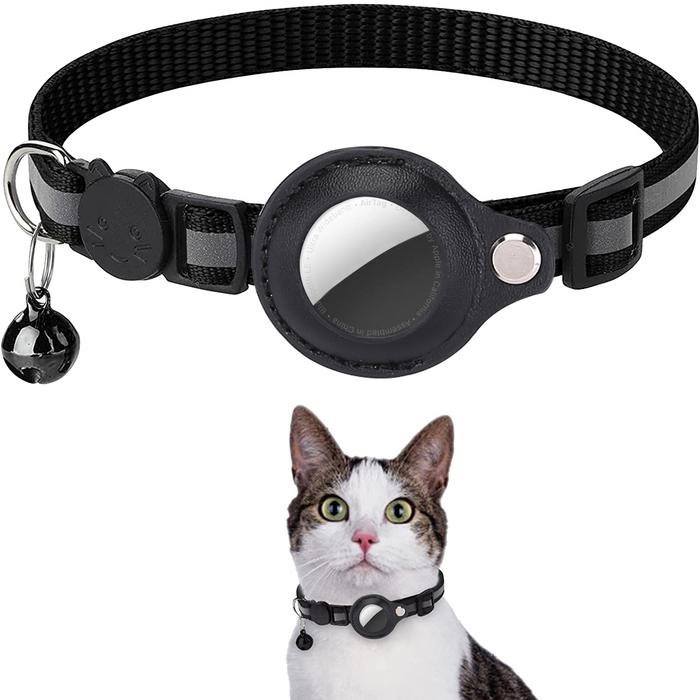 Cat Airtag Holder Collar Breakaway Reflective Strips Adjustable Kitten Collar Waterproof Cat Bell Co