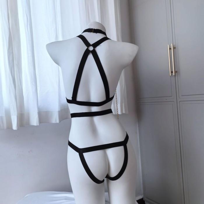 390 sexy lingerie sexylingerie lingeriesexy teddy bahan latex aksesoris borgol rantai pakaian dalam 