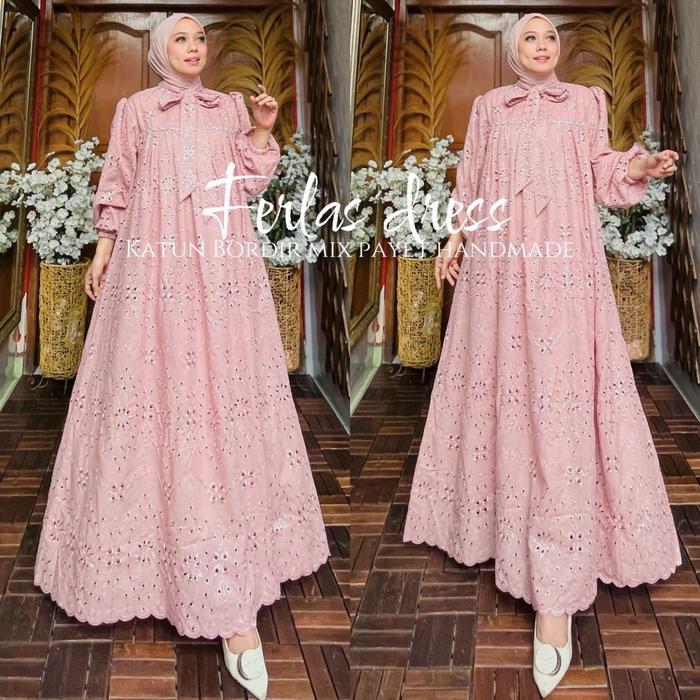 GAMIS Cantik Ferlas by Ohc Katun Bordir Payet untuk Wanita - Mewah Nyaman Dress Muslim Pesta