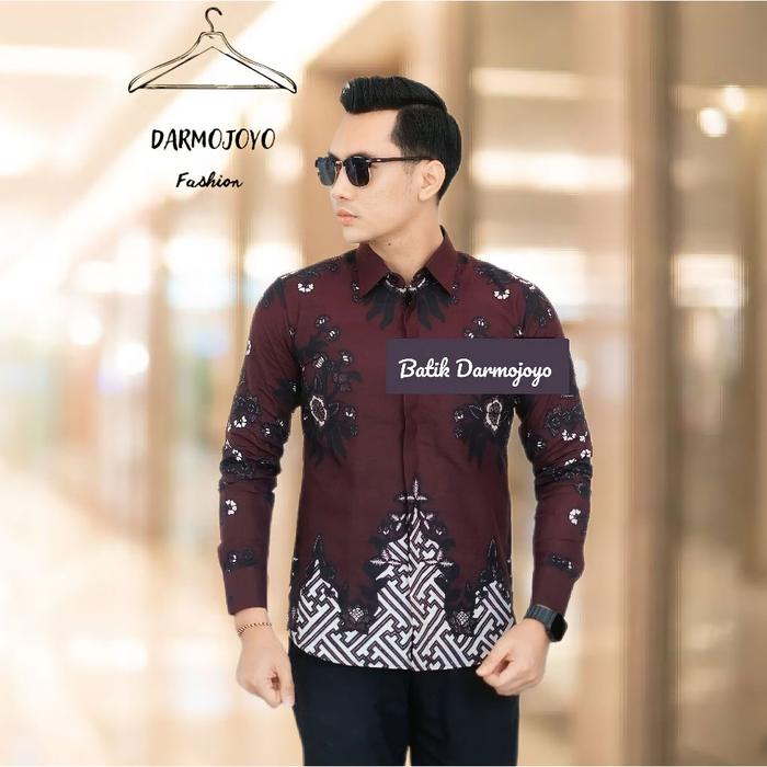 new ootd baju cowok kemeja batik pria original motif kembang marron laskala