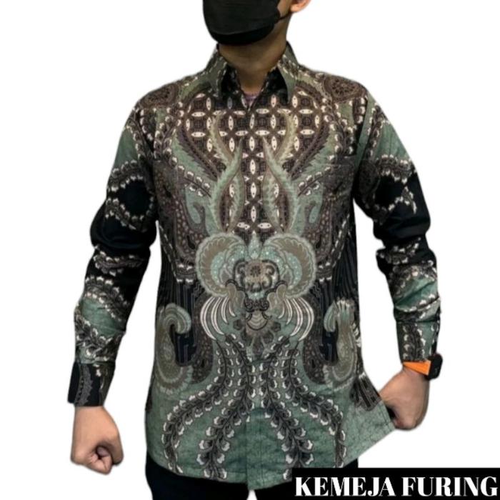 new abimanyu sage green kemeja batik pria lengan panjang katun solo lapis furing jahitan rapi ready