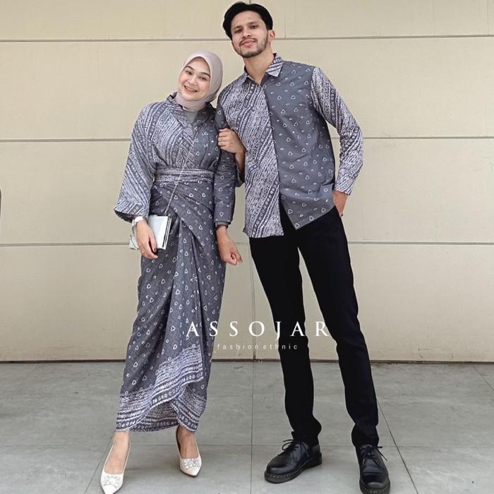 new assojar - couple batik sekar set / baju setelan couple batik