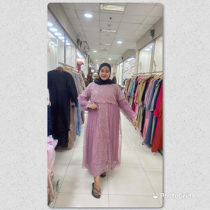 Gamis pesta tile balon JUMBO LD 130 (4L) LD 140 (5L) / Gamis pesta jumbo / seragaman hajatan / grosi