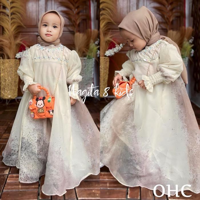 NAGITA DRESS KIDS PREMIUM ORGANZA PRINT by OHC Cantik Lembut Gamis Anak Muslim