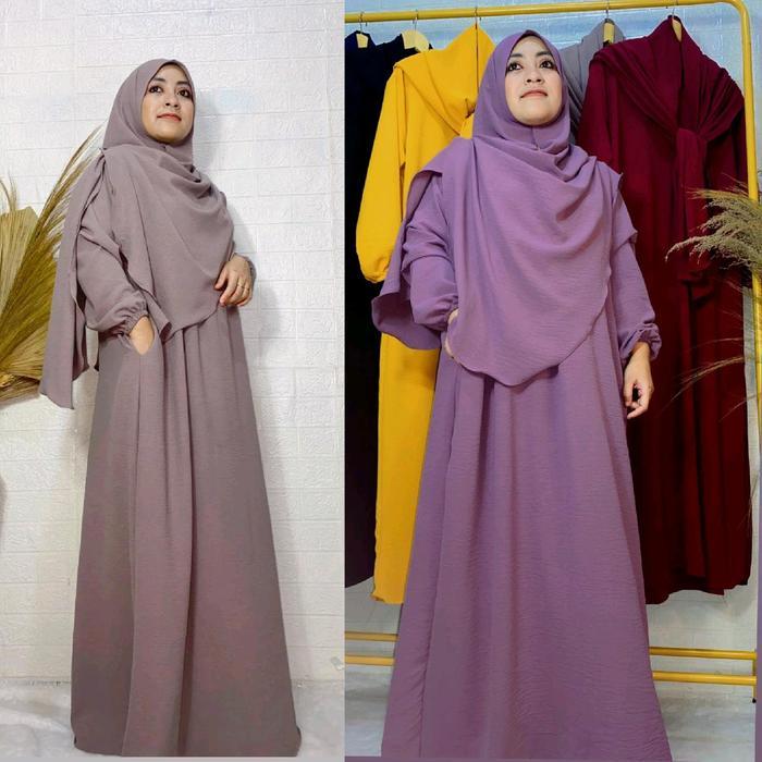 SyariStyle- RH Hawa Syar'i Phasmina Oval Set Gamis Wanita Crinkle Premium Polos Muslim Panjang