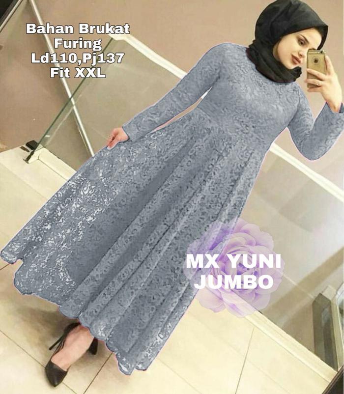 SyariStyle- Geulis Maxi Gamis YUNI Brukat + Furing M, L, XL, XXL JUMBO REAL PIC terbaru Fit Muslim P