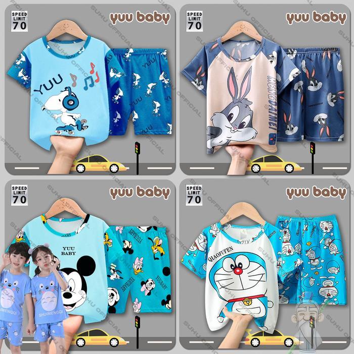 LilChic- YUU BABY Setelan Anak Kaos / Stelan Bayi Perempuan / Set Baju + Celana Pendek Anak Cowok Ce