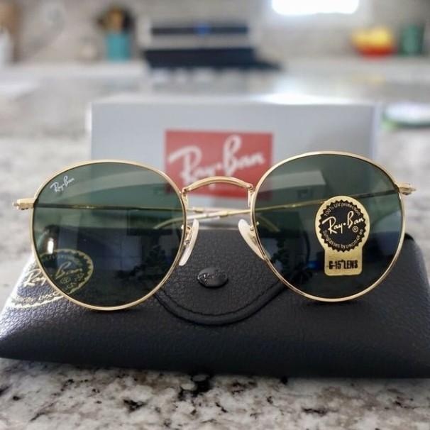 Kacamata Θriginal Rayban RB3447 Round Gold Metal