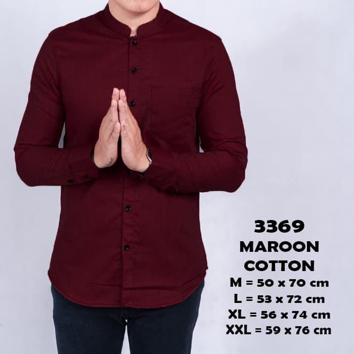GentStyle- Kemeja Pria Lengan Panjang Polos Merah Maroon Kerah Shanghai 3369