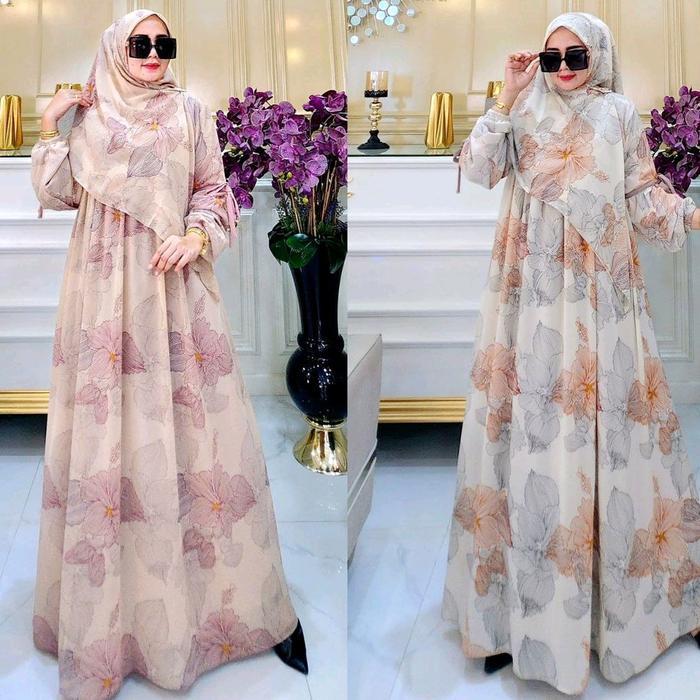 SyariStyle- AYDEEN SET SEGI EMPAT JUMBO HIJAB MOTIF PHASMINA GAMIS MOTIF BUNGA SET BABYDOLL CERUTI M