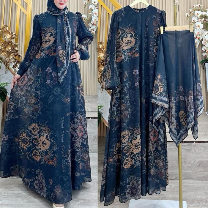 SyariStyle- DIJAH PRINT 034 | Gamis Ceruty Printing Full original Dijah official