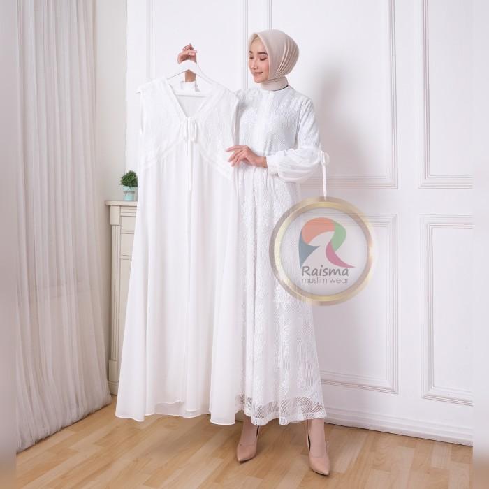 SyariStyle- Baju Gamis Warna Putih Broken whi Brokat Mewah dijamin Ori By raismaMw