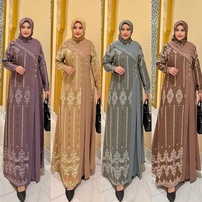 SyariStyle- Gamis Fahima Dress Set Hijab Sheila Dress Zhafira Muslim Lebaran Bunga Ibu Menyusui Nyam