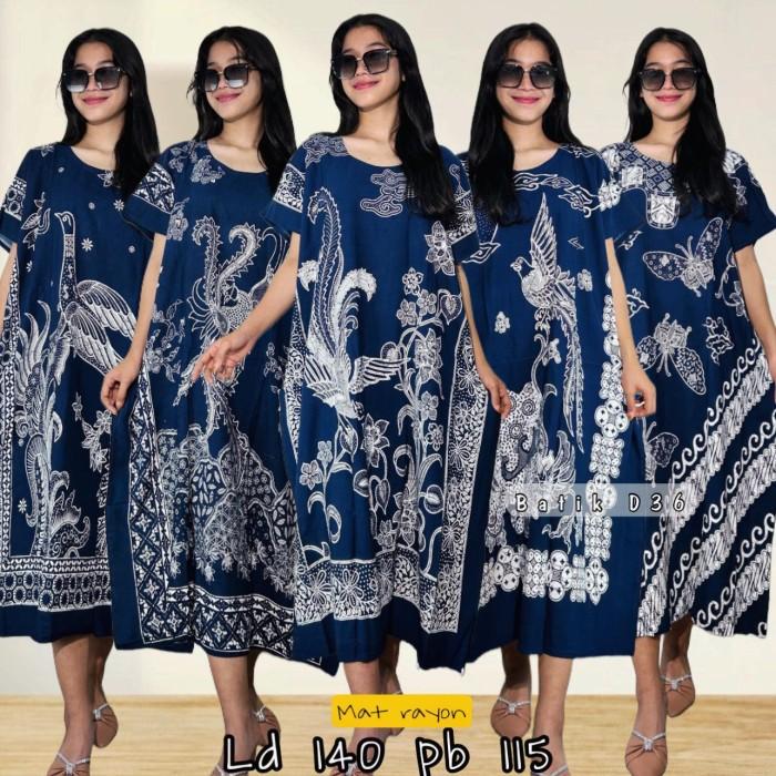 Beautica- Daster Batik Kelelawar Jumbo "CEMPAKA NAVY" Bahan Rayon Super Premium