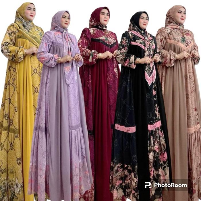 SyariStyle- Gamis Dijah Printing Series Kode Dijah Print 006 dan 037 | Gamis Premium Segi4