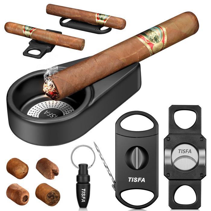 CIGAR ASHTRAY SET, CIGAR PUNCH, V CUTTER, CIGAR, DRAW ENHANCER, CIGAR HOLDER, STRAIGHT CUTTER WITH C