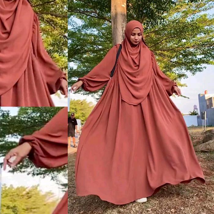 SyariStyle- RH Gamis Luna Syar'i Set Hijab Oval / Gamis Wanita Bahan Crinkle Muslim Panjang