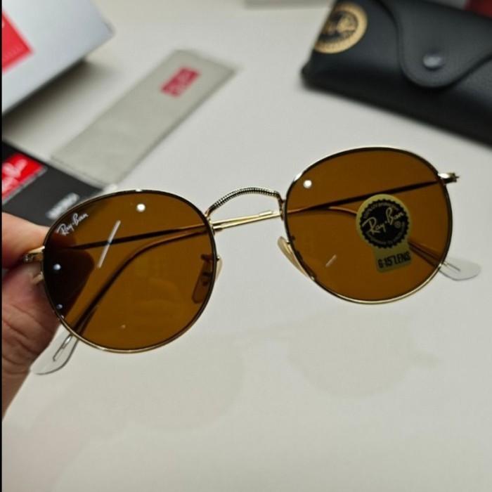Kacamata Original Rayban RB3447 Gold Brown Lensa Kaca