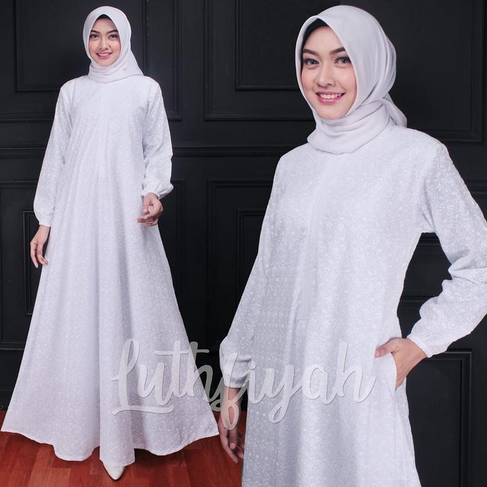SyariStyle- Gamis Katun Jepang Model Klok Setengah Payung Putih Bersih Dan Hitam Katun Poliester Pol