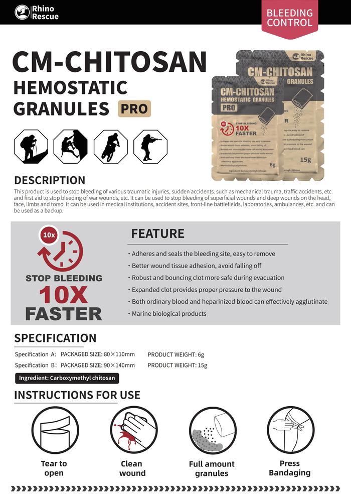 RHINO RESCUE Chitosan Hemostatic Powder Granular 6g/15g Hemostatic Granules Wound Dressing for Fast