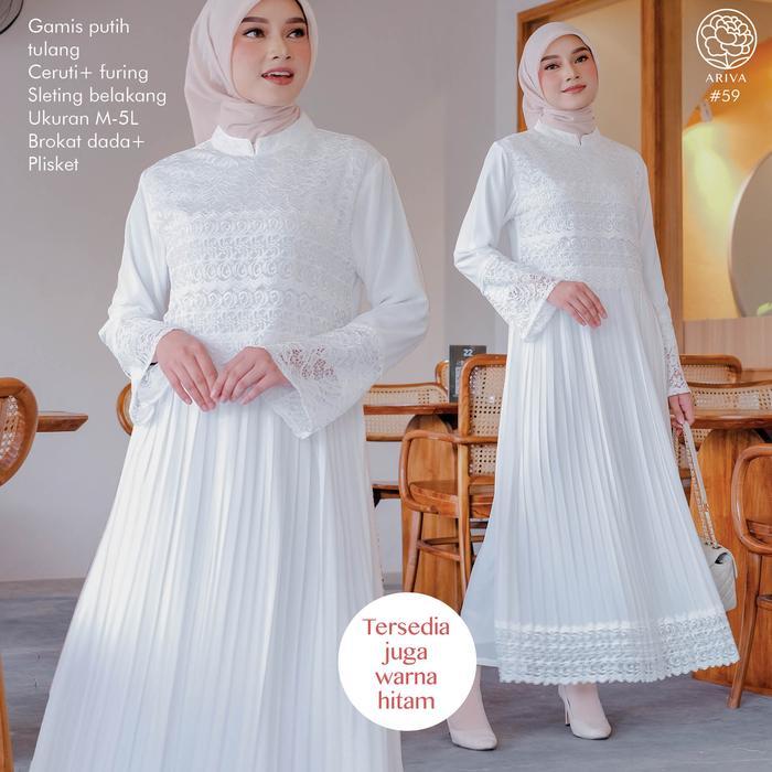 SyariStyle- Gamis LAILA Brukat Putih - Gamis Ruffle Skirt - Gamis Payung Elegan Pesta – Gamis Umroh 