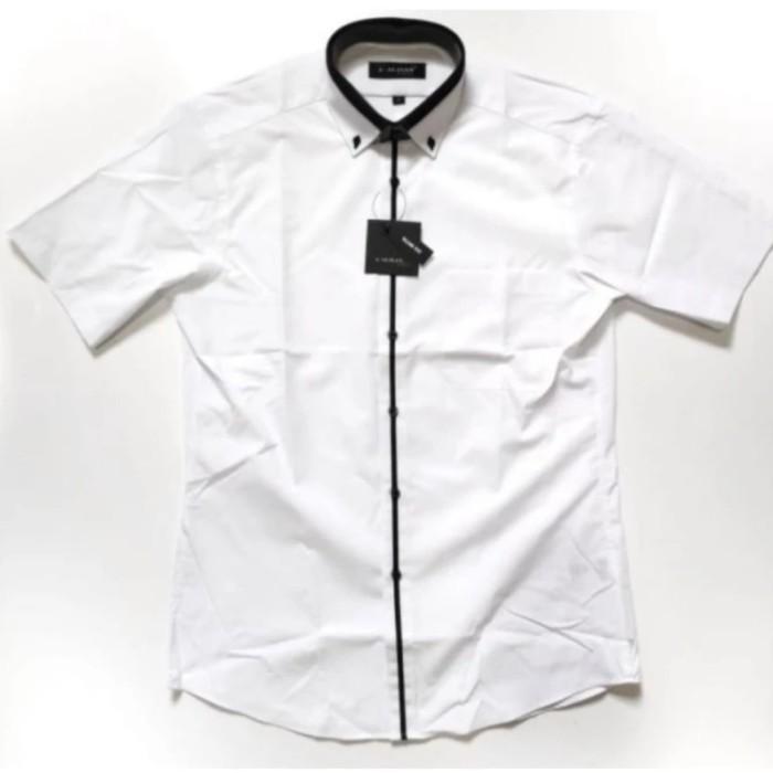 GentStyle- Kemeja Alisan Putih Polos List Lengan Pendek Slimfit