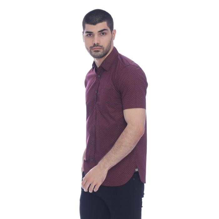 GentStyle- Salt n Pepper Kemeja Lengan Pendek Pria 0135 Maroon Merah Marun