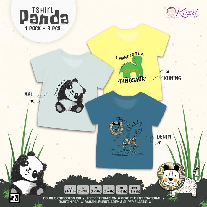 LilChic- Kazel Tshirt PANDA Kaos Baju Anak Cowok Katun 1 - pack Isi 3pcs