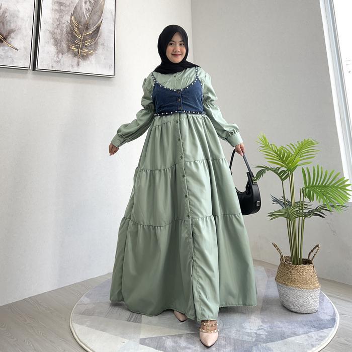 SyariStyle- LD 120cm PJ 130 Gamis JUMBO | Dress 2 in 1 Gamis MADANI Katun Polyester + Vest/Rompi Jea