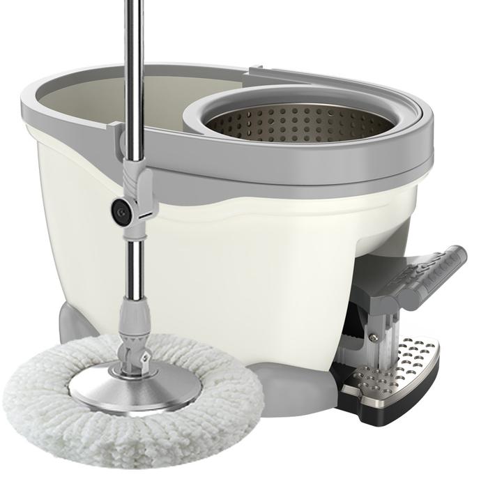 Spin Mop Bucket Portable Magic Double Drive Stainless Steel Hand Pressure Rotating with Head Househo