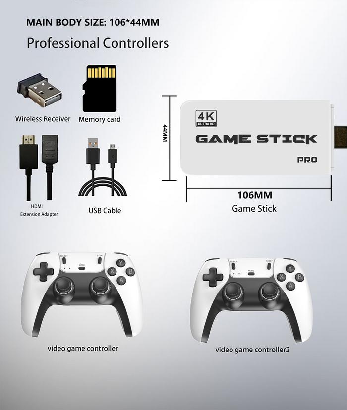 4K Pro Game Stick 64G 30000+ Video Game Console 2.4G Double Wireless Controller 4K Retro Game TV Sti