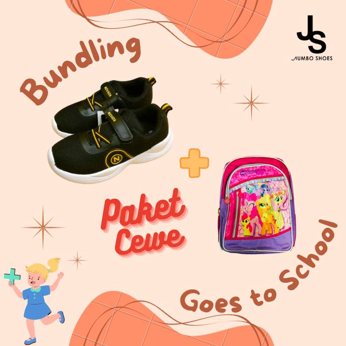 (Langsung Diproses) Paket Anak Sekolah Tas TK SD dan Sepatu Anak Laki Laki Sepatu Anak Sekolah Nevad