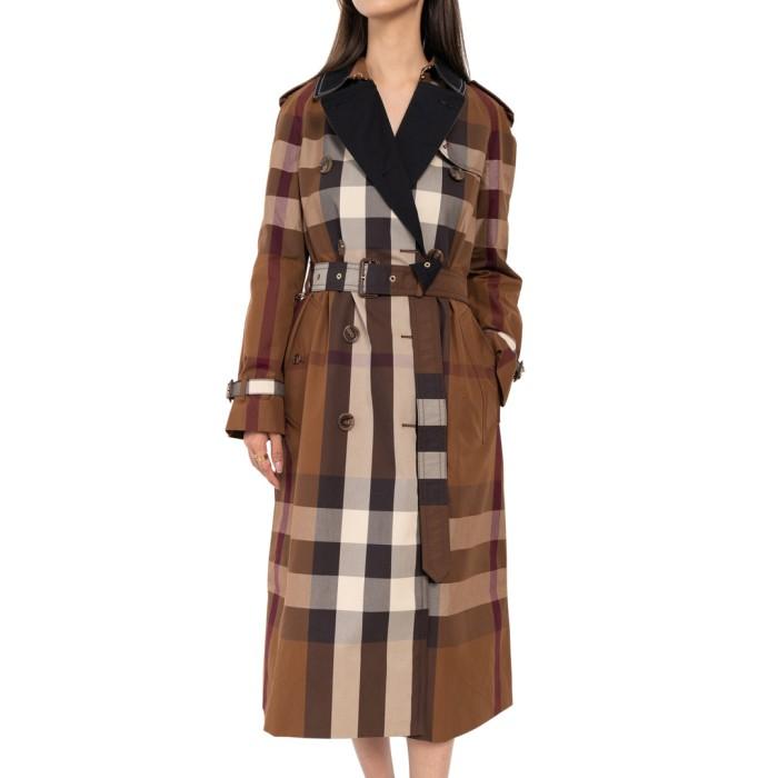 BURBERRY Gingham glen pattern trench coat (women)