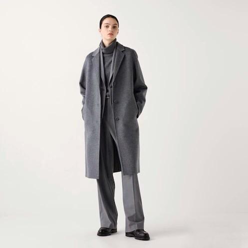 UNIQLO Women Long Coat Jaket Mantel Panjang Winter Wanita Double Face Chester Gray