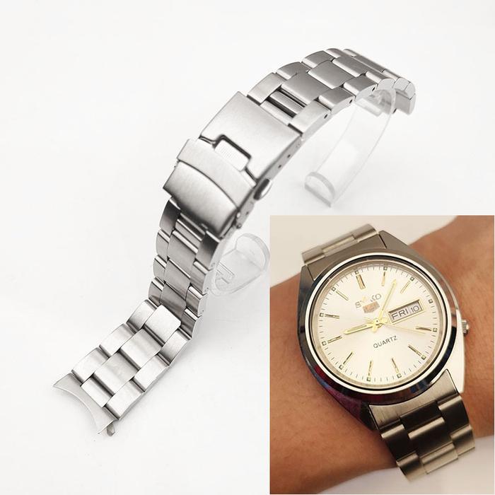 19mm Sliver Hollow Curved End Solid Screw Links Watch strap For Seiko 5 SNXS73K1 SNXS75 SNXS77 SNXS7