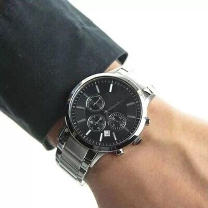 Luxury mens watches Chronograph Stainless Steel Black Dial Silver Mens Watch AR2434