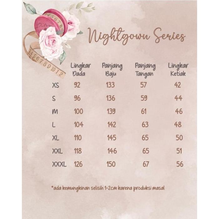 Ditsy Nightgown Maret XS S M L XL XXL XXXL JUMBO Noemi Black Noemi Rougepink Lavina Taupe Lavine Nav
