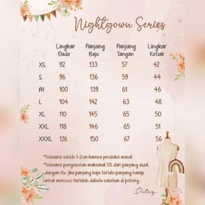 Ditsy Nightgown Februari Maret 2025 XS S M L XL XXL XXXL Emaya Coffee Emaya Terracotta Emaya Brown E