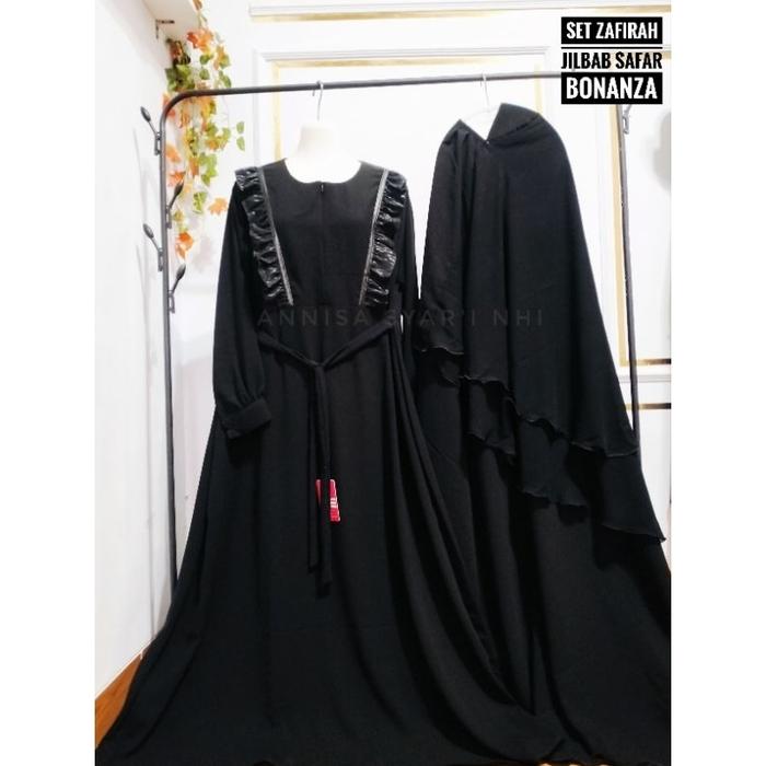 SET GAMIS + JILBAB CADAR SAFAR PURDAH OVAL DEWASA JETBLACK BONANZA - By Annisa syar'i NHI
